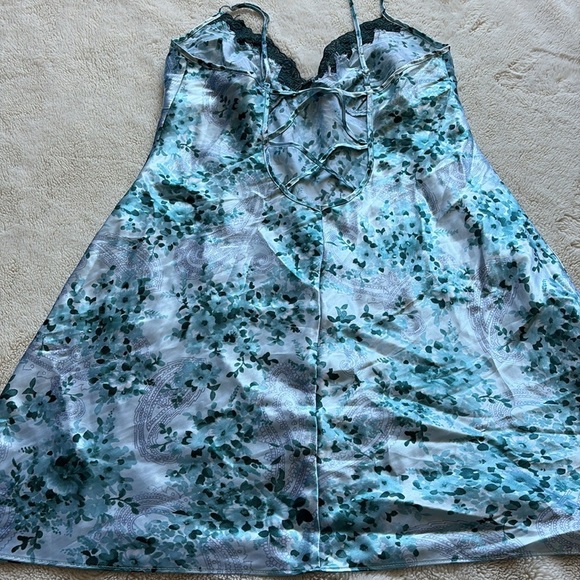 Secret Treasures Blue Floral Satin Slip Dress | Y2K Lingerie Aesthetic | Size L - Picture 5 of 6